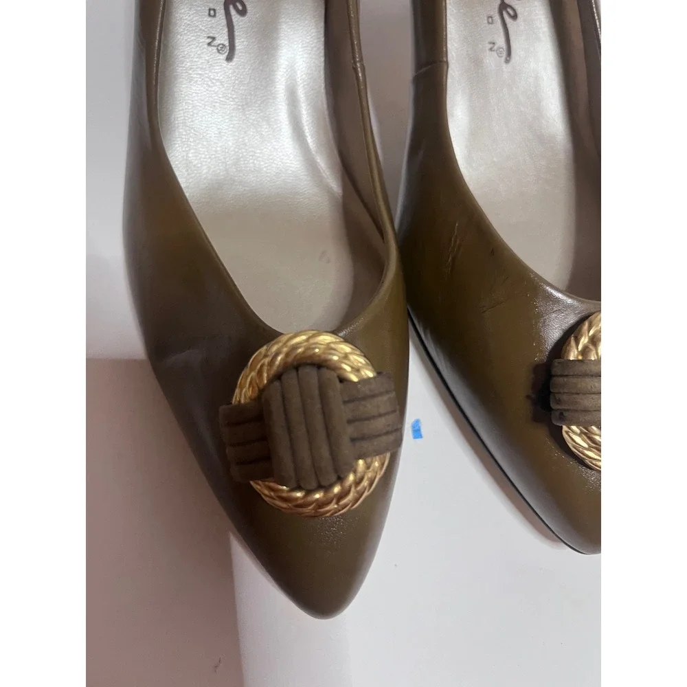 Connie Collection Vintage Brown Leather Pumps Gold Knot Heels Size 8.5NEW